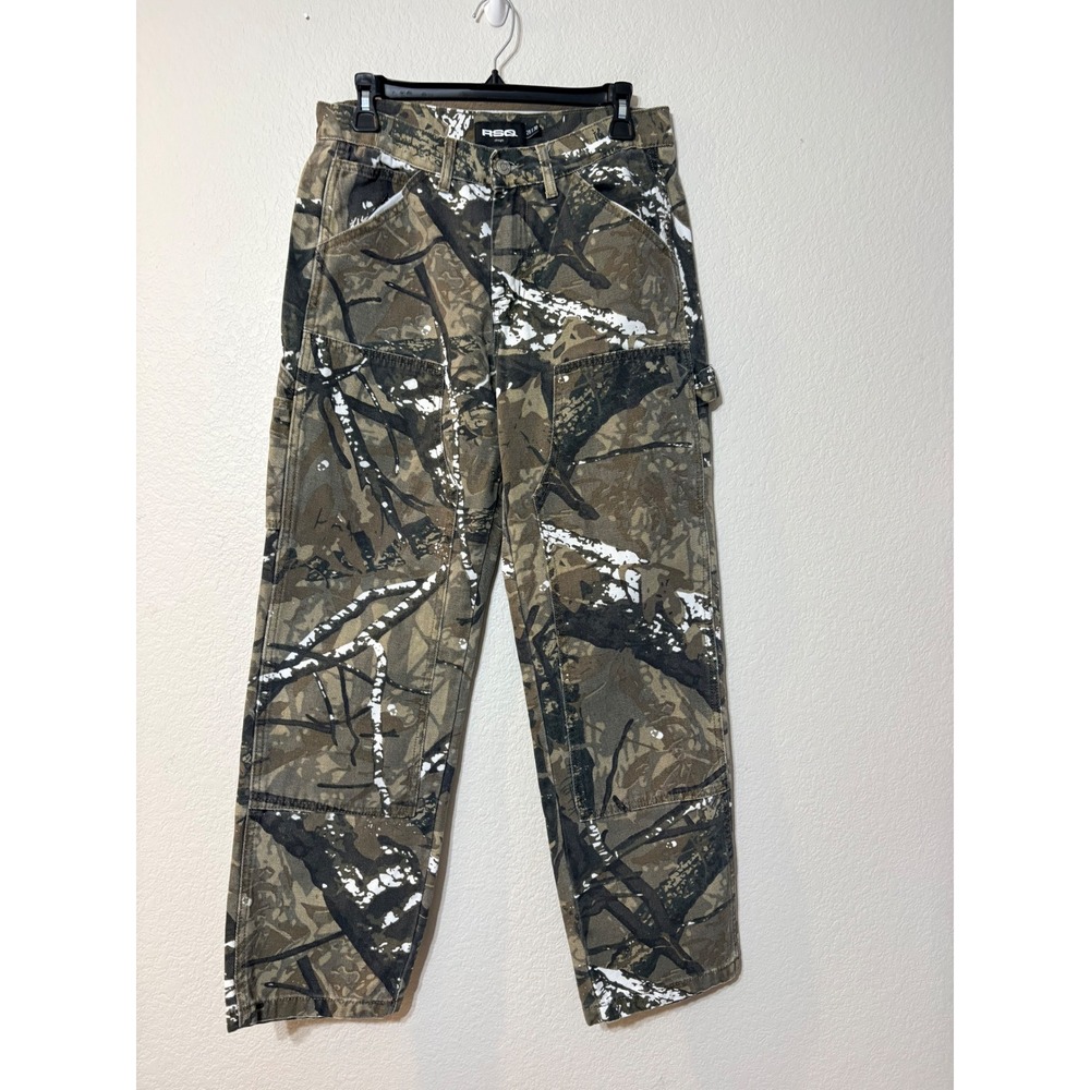 RSQ Mens Straight Camo Carpenter Pants 29x30 Real Tree Canvas Utility Trousers